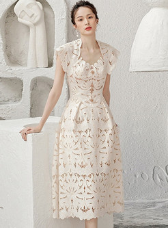 Fashion Sleeveless Lace Flare Elegant Dress