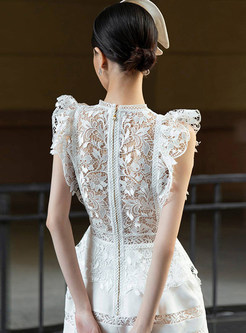 Elegant Embroidery Floral Lace Dress Midi Dresses