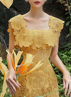 Elegant Floral Lace A Line Dress