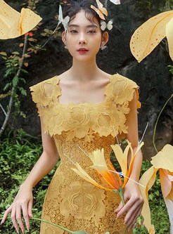 Elegant Floral Lace A Line Dress