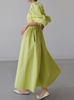 Puff Sleeve Loose Elegant Long Dress with Pockets