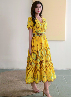 Summer Printed Short Sleeve Maxi Dresses