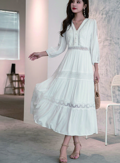 Elegant Long Sleeve Slim White Maxi Dresses