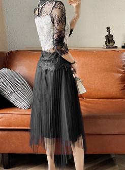 Lace Long Sleeve Tops & Flared Lace Long Skirts