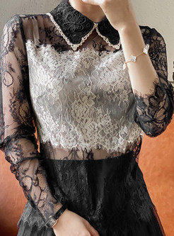 Lace Long Sleeve Tops & Flared Lace Long Skirts