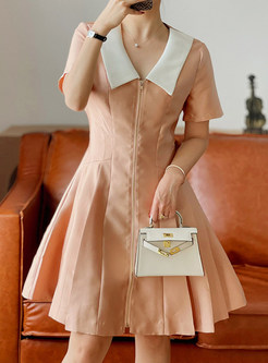 Women's Short Sleeve Pleated Cocktail Dress