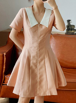 Women's Short Sleeve Pleated Cocktail Dress