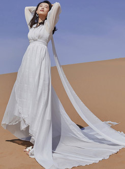 Boho Long Sleeve Trailing Maxi dresses 