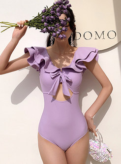 Women's Floral Print Plunging Beachwear Bathing Suit