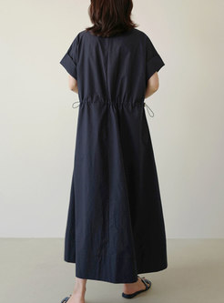 Short Sleeve Drawstring Waist Casual Dress