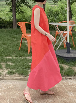 Summer Sleeveless Patchwork Casual Maxi Dress