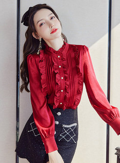 Women's Long Sleeve Vintage Chiffon Blouse