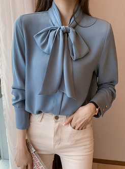 Women's Bow Tie Neck Elegant Top Blouse Shirt