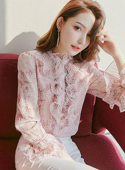 Women's Splicing Fungus Side Stand Up Collar Fashion Blouse