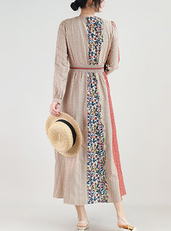 Vintage Long Sleeve Floral Printed Maxi Long Dress