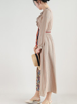 Vintage Long Sleeve Floral Printed Maxi Long Dress