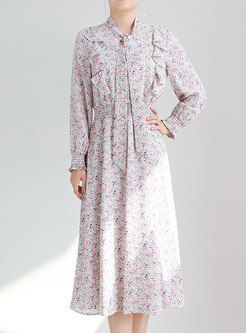 Women Elegant Long Sleeve Printed Midi Dress