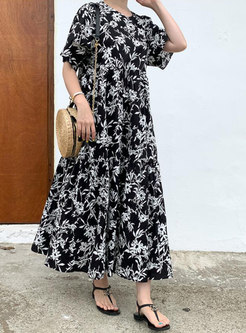 Summer Short Sleeve Printed Oversize Maxi Dress