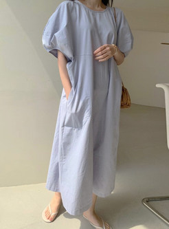 Puff Sleeve Casual Cotton Long Dresses