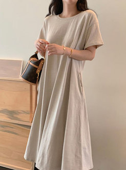 Women Short Sleeve Oversize Casual Maxi Dress
