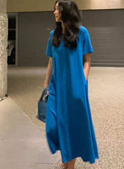 Women Short Sleeve Oversize Casual Maxi Dress