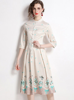 Vintage 3/4 Length Sleeve Single Breasted Dresses