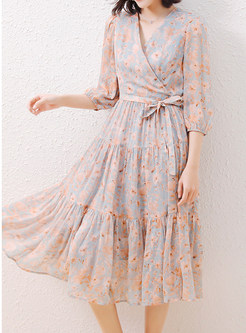 Women's Summer Wrap Print A Line Dress