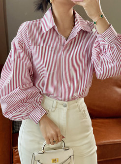 Women's Stripes Casual Button Down Blouses Tops