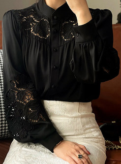 Lace Bell Sleeve Casual Blouses