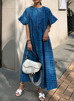 Summer Casual Print Ruffle Sleeve Maxi Dresses