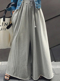 Wide-Leg Drawstring Casual Loose Fit Culottes Trousers