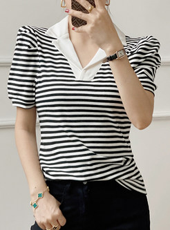 Women's Short Sleeve Striped T-Shirt Tee