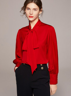 Silk Bow Tie Neck Blouse for Women