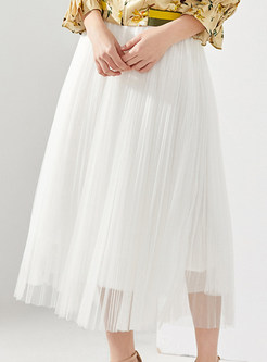Women Pleated Mesh A-Line Skirts