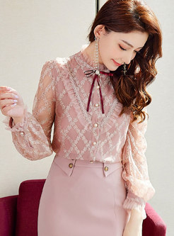 Sweet Lace Long Sleeve Top Blouse