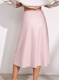 Women's Basic PU Mid Skirt