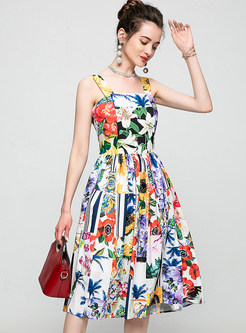 Sweet Floral Print A Line Big Hem Slip Dress