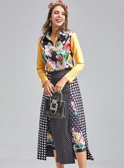 Vintage Patchwork Blouses & Polka Dot Midi Skirts