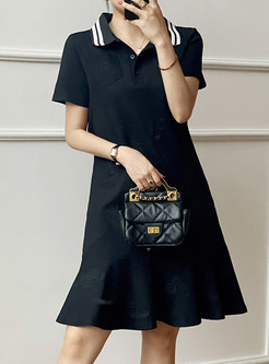 Turn-Down Collar Casual Embroidered Tee Dresses