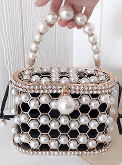 Women Handmade Pearl Top Handle Handbag