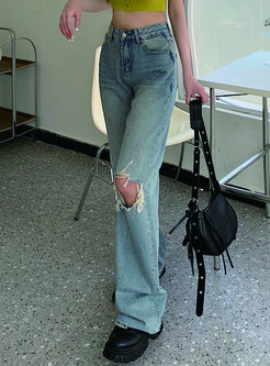 Women's Skinny Jeans Mom Straight Leg Jean Ripped Destroyed Denim