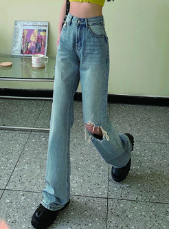 Women's Skinny Jeans Mom Straight Leg Jean Ripped Destroyed Denim