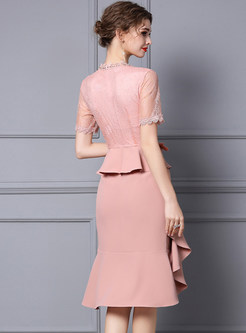 Lace Patchwork Ruffle Asymmetrical Peplum Dresses