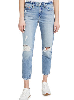 Women Plus Size Ripped Stretch Jeans