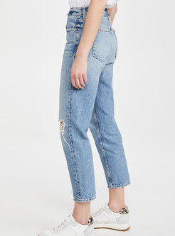 Women Plus Size Ripped Stretch Jeans