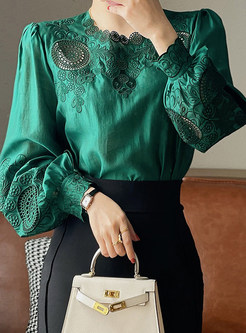Elegant Embroidered Openwork Blouses Tops for Women