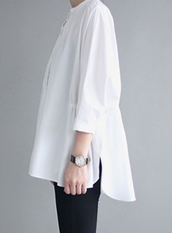 White Oversize 3/4 Sleeve Blouse Top for Women