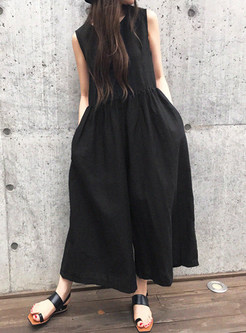 Casual Sleeveless Solid Wide Leg Jumpsuits