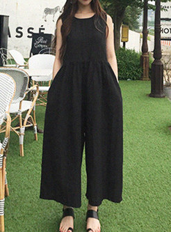 Casual Sleeveless Solid Wide Leg Jumpsuits