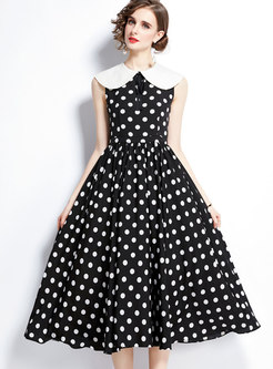 Women Sleeveless Dot Print Midi Party Dress